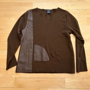 Clorinda Made in Italy Women’s Brown Wool Blend/Leather Appliqué Sweater - Large